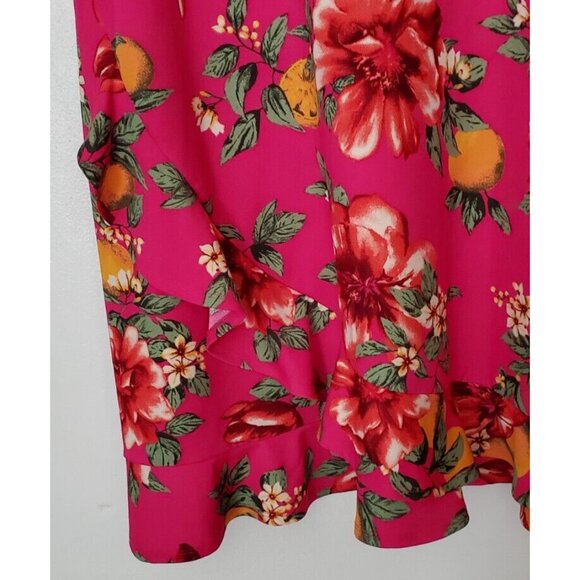 Isaac Mizrahi 2x Pink Floral Dress Short Sleeve Ruffle Accents Pullover - Picture 5 of 8